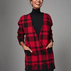 NEW UntuckIt Chloe Red Black Plaid Blazer Sweater Size L